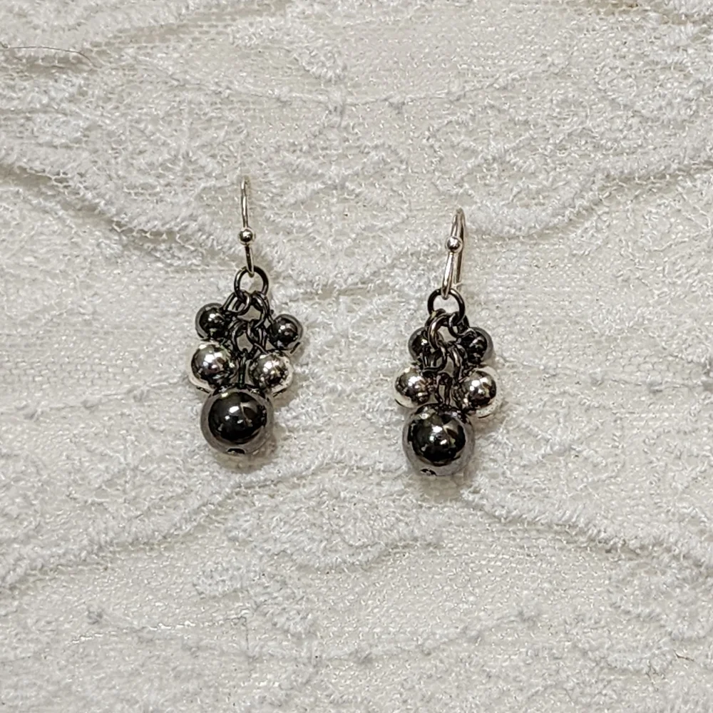 Elegant Silver Toned Cluster Dangle Drop Hook Earrings